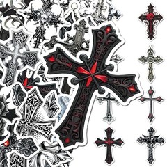 25Pcs Random Gothic Faith Cross Dark Retro Religious Decals Waterproof Stickers