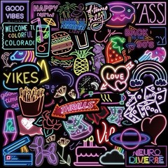 50Pcs Random Cool Neon Waterproof Vinyl Stickers For Water Bottle Laptop