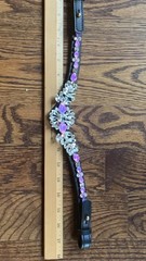 BLACK LEATHER PINK CRYSTAL BROWBAND X Full 17.5″ Fuschia & Clear rhinestones
