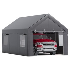 10×20 FT Heavy Duty Carport Portable Garage with Roll-Up Windows, Removable Side