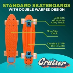 Hurtle 6» PP Deck Skateboard-Mini Cruiser Skateboard-Kids, Teens, Adults-Orange