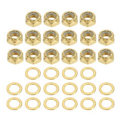 16 Pcs Skateboard Truck Nuts and 16 Pcs Truck Axle Washers, Gold