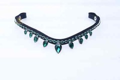Emerald Green Crystal Leather Bridle Snap Browband For Horse All Size Available.