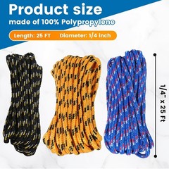 High-Strength 1/4″ x 25 ft Polypropylene Rope – 95 lb Load – Weather Resistant