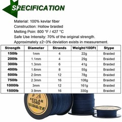 Braid Kevlar String 150Lbs~1500Lbs Fishing Camping Hiking Rope Made with Kevlar