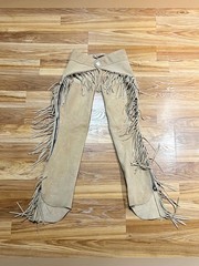 Vintage Whitman Womens Tan Suede Leather Fringe Western Chaps~27-30~USA