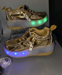 LED Light Up Roller Skate Shoes Glitter Gold Woowyet Size 12 Little Kid EUR 30