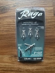 Rage Hypo 2 SlipCam 100 Grain 2 Blade Broadheads 3 Pack + Practice Head New