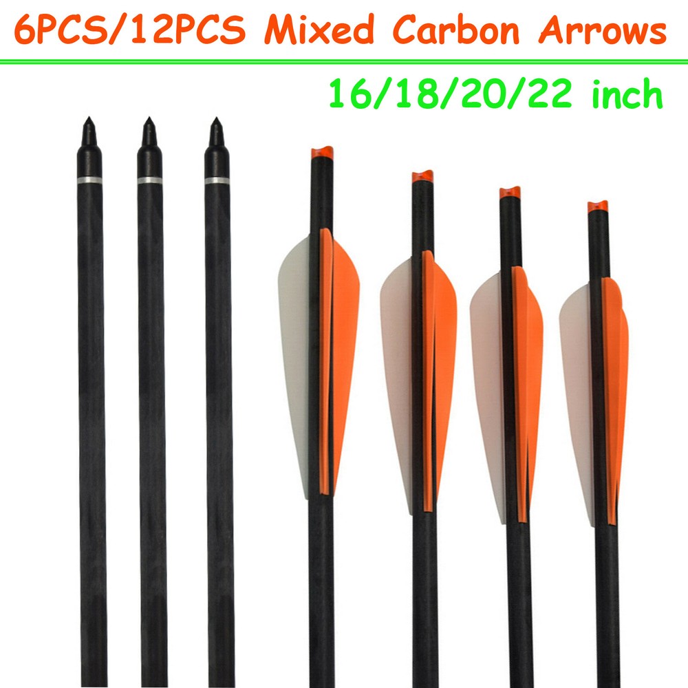 16/18/20/22 Archery Mixed Carbon Arrow Crossbow Bolts Target Hunting Orange Vane