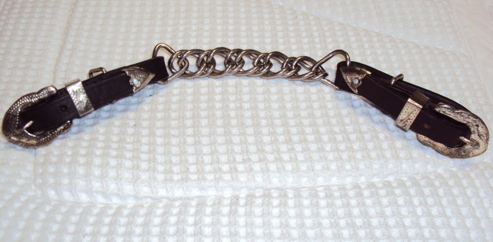 SIMCO Western Leather Chain Curb Chin Strap – SILVER BUCKLES – 3-Holes – GREAT