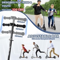 Scooter for Kids 6+, Teens & Adults – Max Load 220LB, Foldable, Ghostly Black