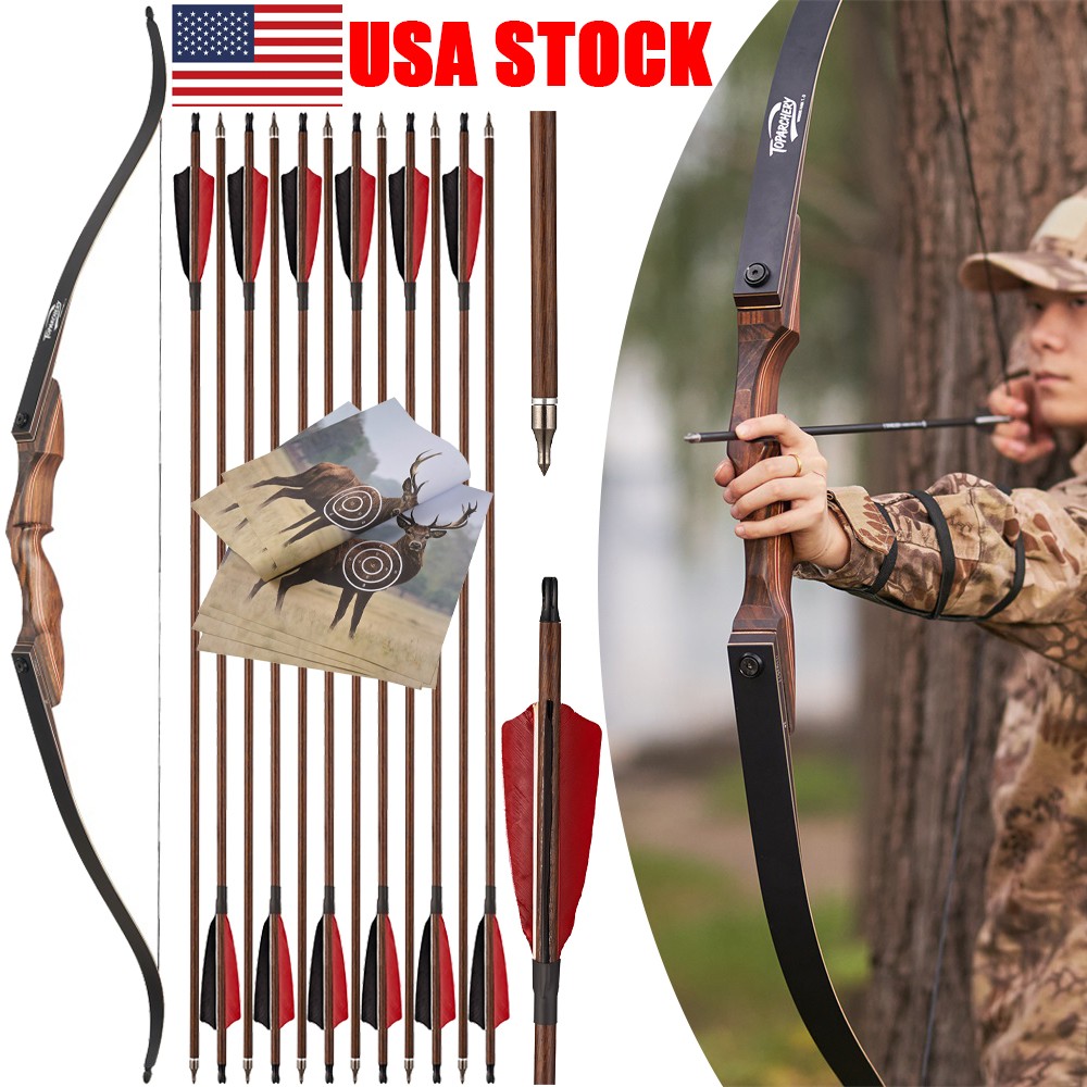 60″ Takedown Recurve Bow 25-60lbs Limbs Wooden Bow Archery Hunting Arrows Target