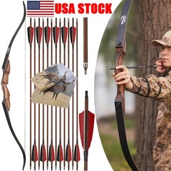 60″ Takedown Recurve Bow 25-60lbs Limbs Wooden Bow Archery Hunting Arrows Target