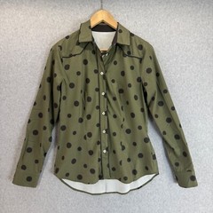 Dover Saddlery Button Front Riding Shirt Olive Green Polka Dot Equestrian Small