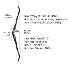 62″ Takedown Recurve Bow Hunting 20-60lbs Limbs Archery Adult Shooting Target