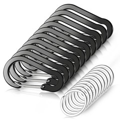 10 PCS Mini Carabiner Clips with Key Rings Aluminum D Shape Large, Black