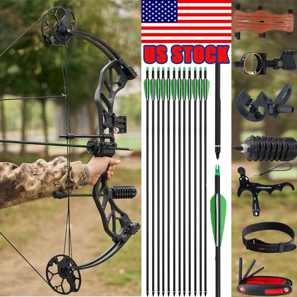 19-70# Adjustable Compound Bow Carbon Arrows Outdoor Archery Hunting Shoot RH/LH