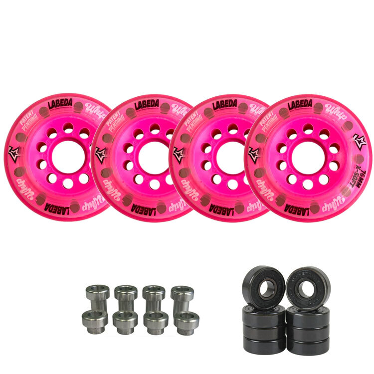 Labeda Whips Roller Hockey Wheels Pink 4-Pack + Spacers + Bearings – Choose Size