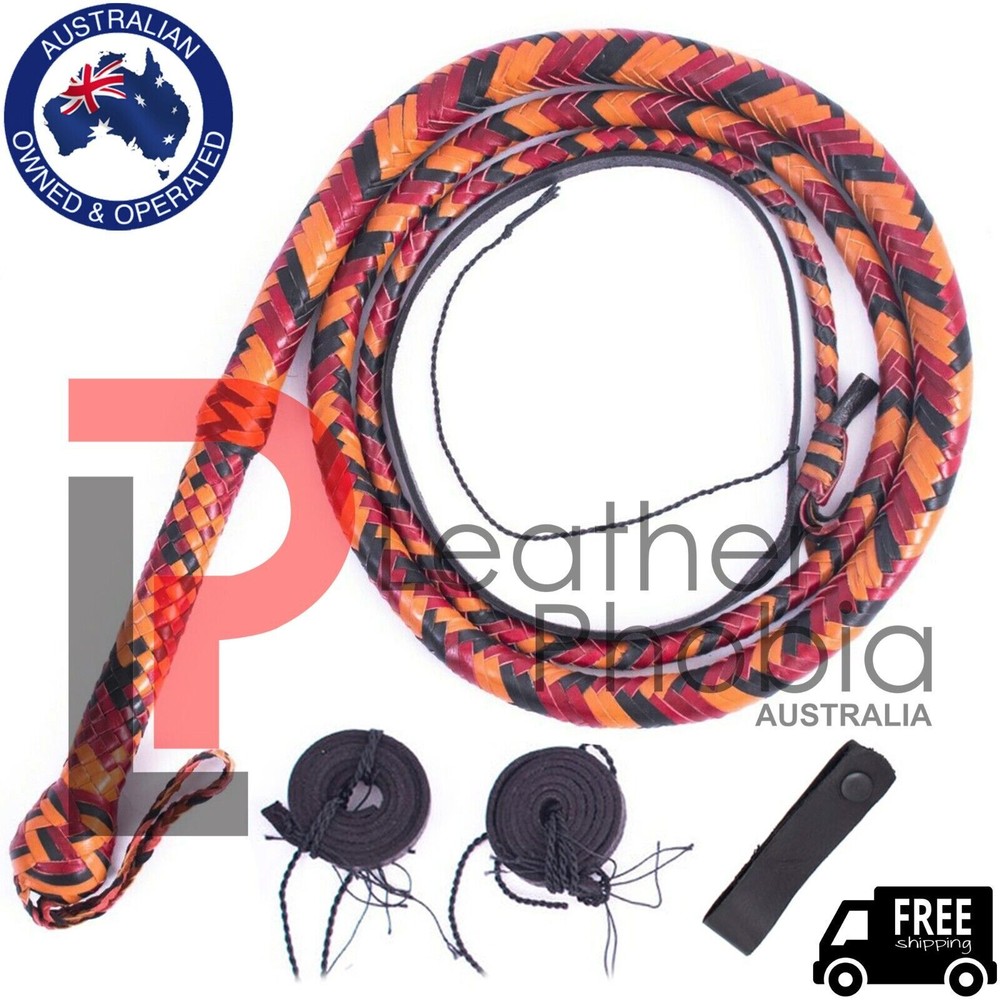 Kangaroo Double Belly Leather Bullwhip 04 Feet Long 16 Plaited Heavy Bull Whip