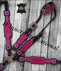 Western Horse Leather Tack Set / Pink Snake Horse Tack set