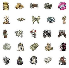 25Pcs Random Funny Money Dollar Pattern a Cartoon Graffiti Waterproof Stickers