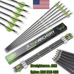 6X Archery Hunting Target Arrows 30″ PURE Carbon Arrows 0.003″ Spine 300/350/400