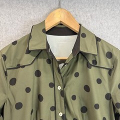 Dover Saddlery Button Front Riding Shirt Olive Green Polka Dot Equestrian Small