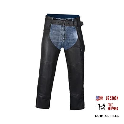 Motorcycle Leather Chaps for Men and Women, Black Motorcycle Chaps for Road 40