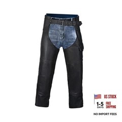 Motorcycle Leather Chaps for Men and Women, Black Motorcycle Chaps for Road 40