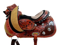 GAITED WESTERN SADDLE 17 16 15 PLEASURE SHOW HORSE TRAIL TOOLED LEATHER TACK SET