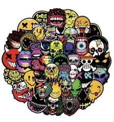 30Pcs Random Gothic Skull Spooky Faces Horror Ghoul Graffiti Waterproof Stickers
