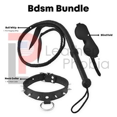 Genuine Cowhide Leather Bondage Set Black Restraints with Cuffs, Collar, Eye MSK