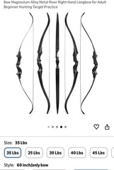 58/60” Takedown Recurve Bow 25-65Lbs Magnesium Alloy Metal Right Hand Longbow