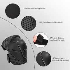 Knee Pads for Kids， Knee Pads and Elbow Pads Set Medium（6-12years） Black