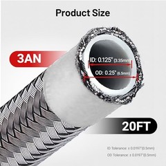 3AN PTFE Fuel Line Kit 20FT, AN3 E85 Stainless Steel Braided PTFE Fuel Hose