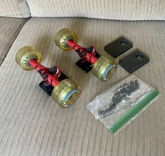 Thunder Team Skateboard Trucks 8” Red w/ Route 65 Wheels And Hardware VERY CLEAN