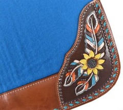 Western Horse Saddle Pad Blue OR Brown Wool Felt w/Sunflowers 32 X 31 ~ 30 X 28