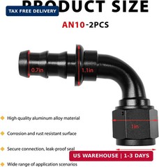 2PCS 10AN 90 Degree Push Lock Hose Fitting End, Aluminum 90° AN10 Female Swivel