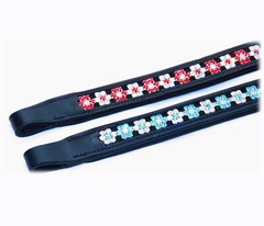 FSS Red Siam Aquamarine Blue FLOWER Rhinestone BLING Crystal Padded BROWBAND NEW