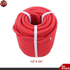 1/2in × 125ft Double Braided Polyester Rope Breaking Strength 8400 Pounds Red