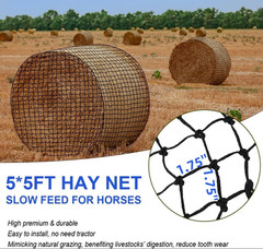 Knotless 5x5ft Round Bale Horses Hay Net 1.75″ Round for Livestocks Slow Feeder