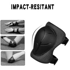 Knee Pads for Kids， Knee Pads and Elbow Pads Set Medium（6-12years） Black