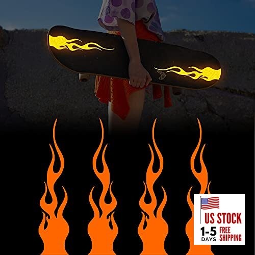 4 Pcs 7.8» Flame Reflective Sticker for Car Vinyl Racing Sports Flame Orange