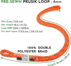 8mm 5/16″ Prusik Loop Pre-Sewn 18 inches / 24 inches