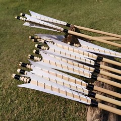 12X 32″ Archery Feather Wooden Arrows Traditional Longbow Recurve Bow Hunting