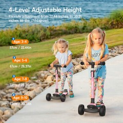 Besrey 3 Wheel Scooter for Kids with Adjustable Height,Pink Unicorn