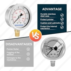 2-1/2inch Dial Size, Oil Filled Pressure Gauge, 0 0-160 psi Lower Mount