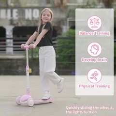 Commugo Kids 3 Wheel Scooter for Ages 3-10 Years Girls/Boys,Toddler Scooter,Pink