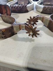 VINTAGE STIRRUPS AND SPURS SET-UNKNOWN MAKER-PREOWNED-SELLING TOGETHER-FAST SHIP