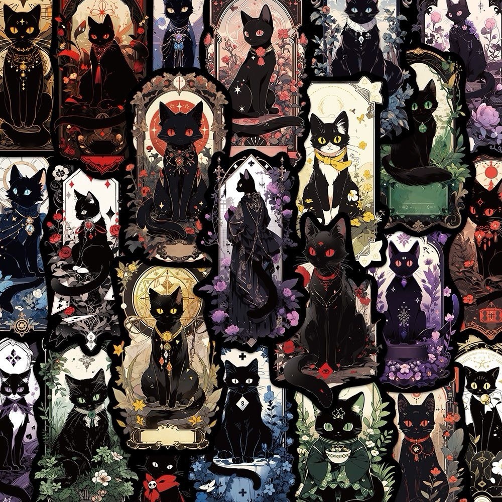 30Pcs Mixed Gothic Medieval Astrology Tarot Black Cat Dark Witch Kitty Stickers